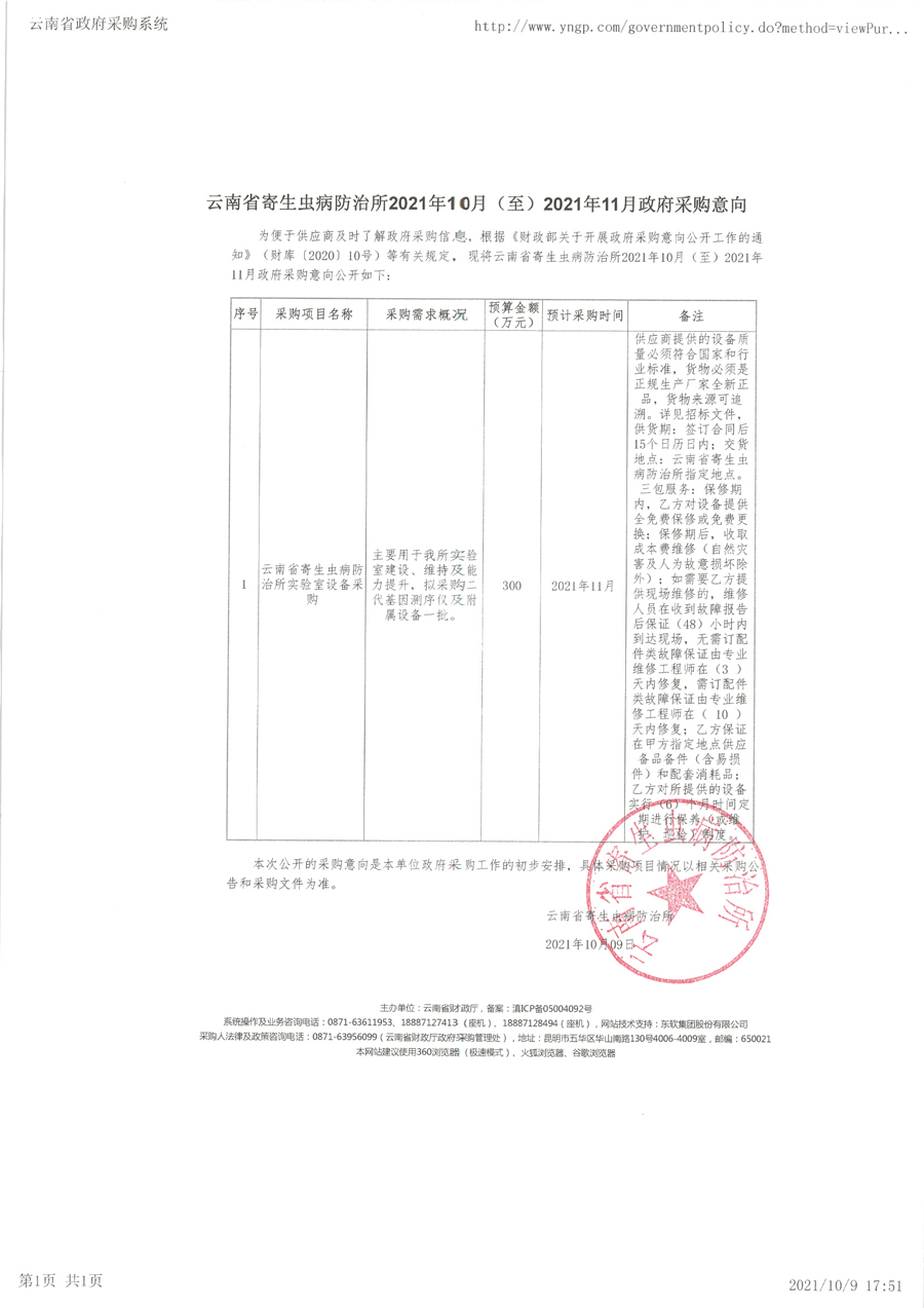 云南省寄生蟲(chóng)病防治所2021年10月（至）2021年11月政府采購(gòu)意向.jpg